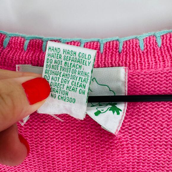 Quacker Factory 3X Pink Beach Scene Embroidered Cardigan Coastal Nautical - Picture 5 of 11